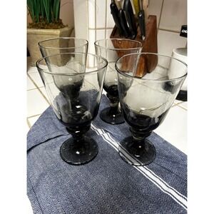 Set of 4 Libbey Smoke Stemmed Wine Water Glasses Goblets